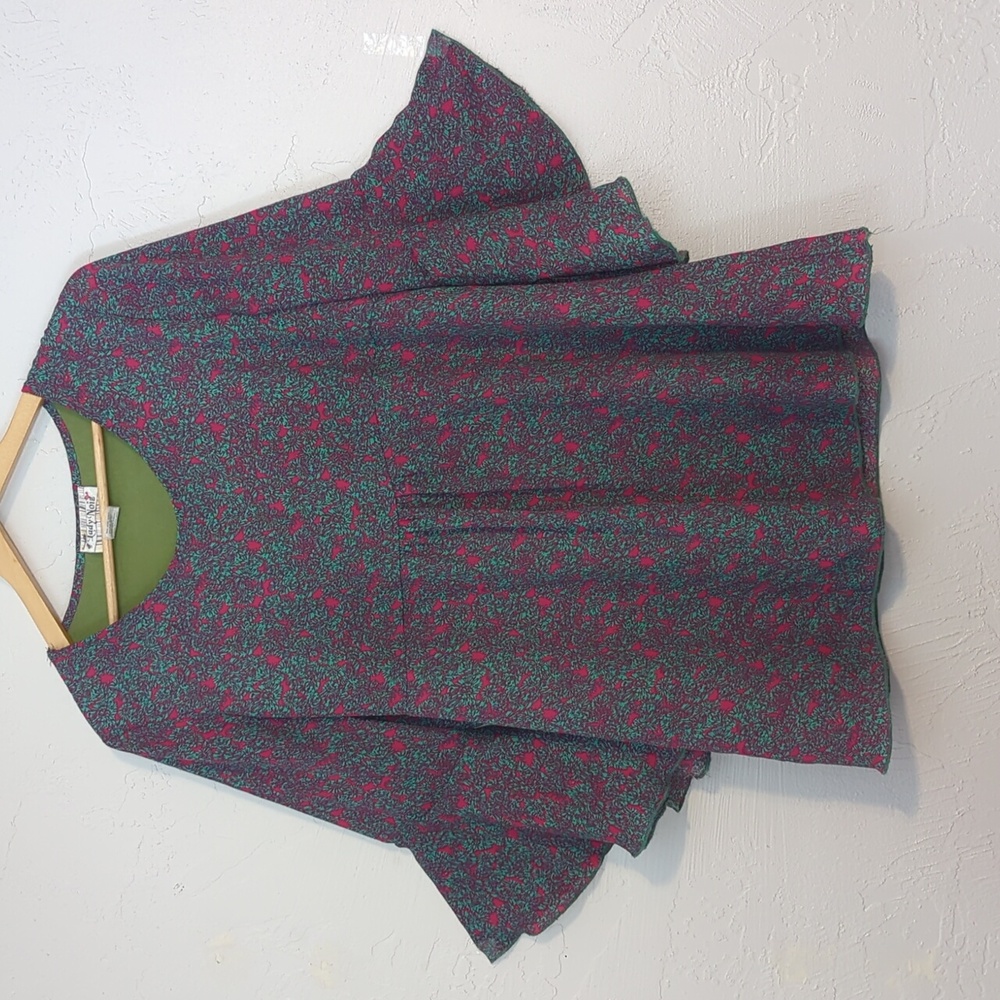 Colorful Funky Artsy Retro MCM Floral Boho Hippie Bell Sleeve Flowy Tunic Top